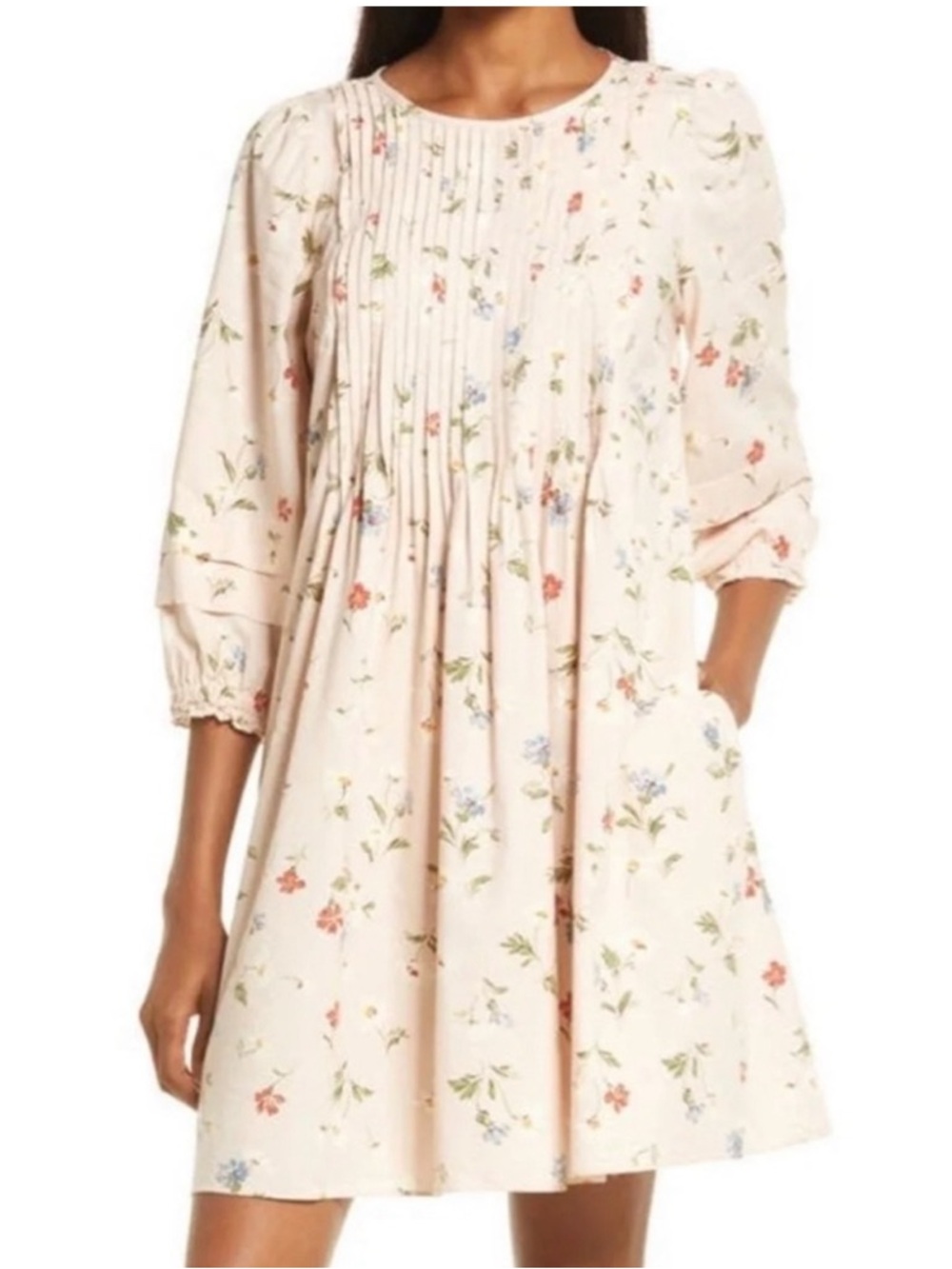 Madewell Pintuck Puff-Sleeve Mini Dress in Seaside Floral
